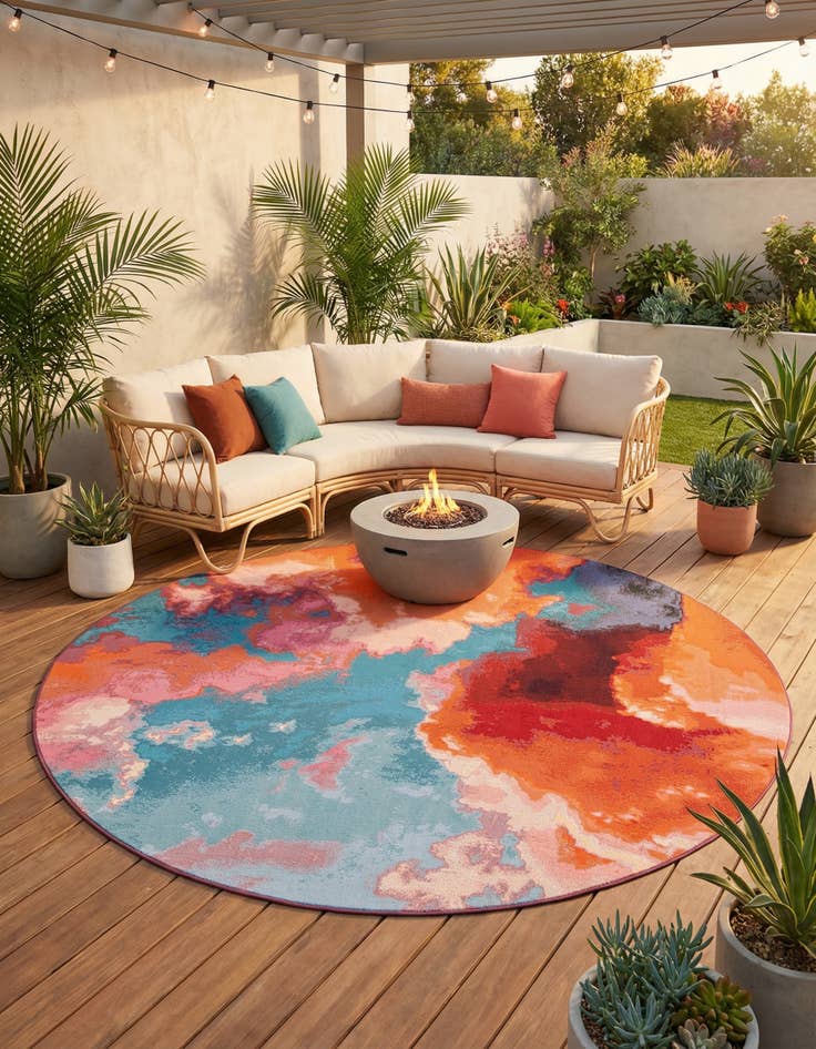 Detail image of 10' x 10'  Washable Modern Indoor / Outdoor Round Rug