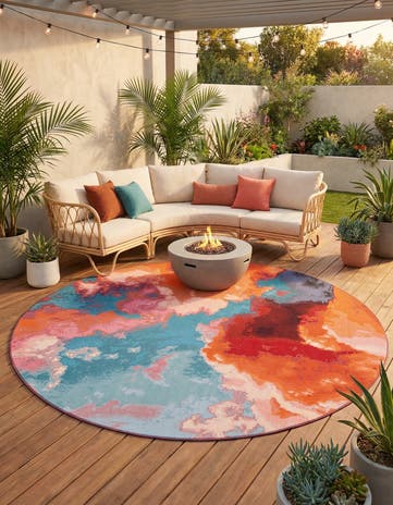 10' x 10' Easy-Clean Modern Indoor / Outdoor Round Rug