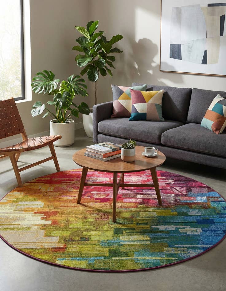 Detail image of 5' x 5' Easy-Clean Modern Indoor / Outdoor Round Rug