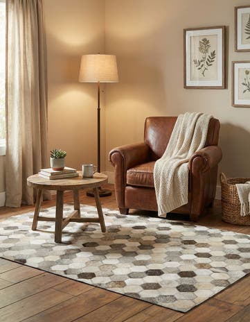 3' 1 x 5' 1 Cowhide Leather Rug