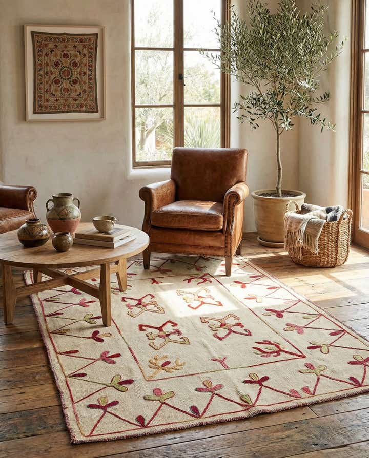 4' 1 x 5' 8 Hand Woven Kilim Suzani Wool Rug