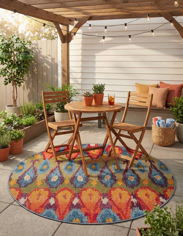 Detail image of 4' x 4'  Washable Modern Indoor / Outdoor Round Rug