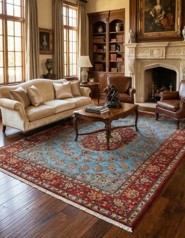6' 7 x 9' 7 Hand Knotted Qom Persian Rug