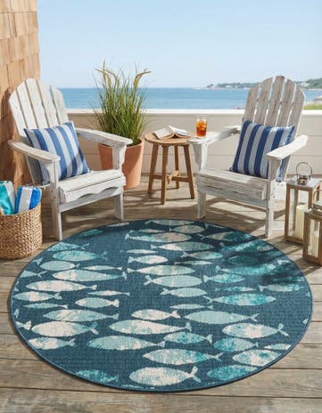 4' x 4' Easy-Clean Coastal Indoor / Outdoor Round Rug