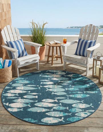4' x 4' Easy-Clean Coastal Indoor / Outdoor Round Rug