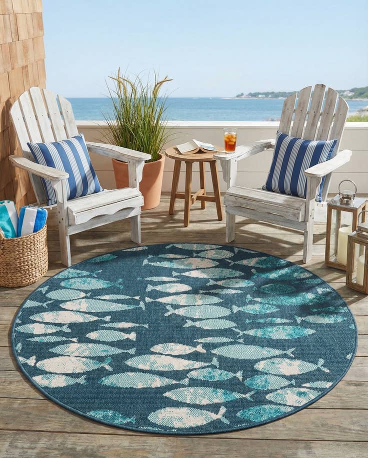 Detail image of 4' x 4' Easy-Clean Coastal Indoor / Outdoor Round Rug