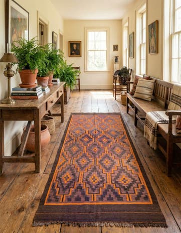 4' 8 x 11' Hand Woven Kilim Fars Wool Runner Rug