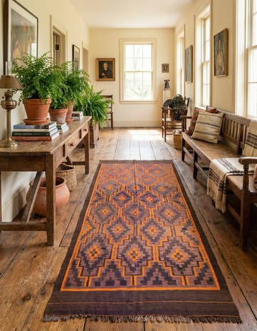 4' 8 x 11' Hand Woven Kilim Fars Wool Runner Rug