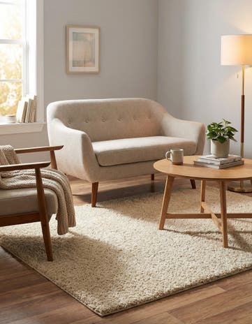 Oatmeal Beige Soft Solid Shag Square Rug