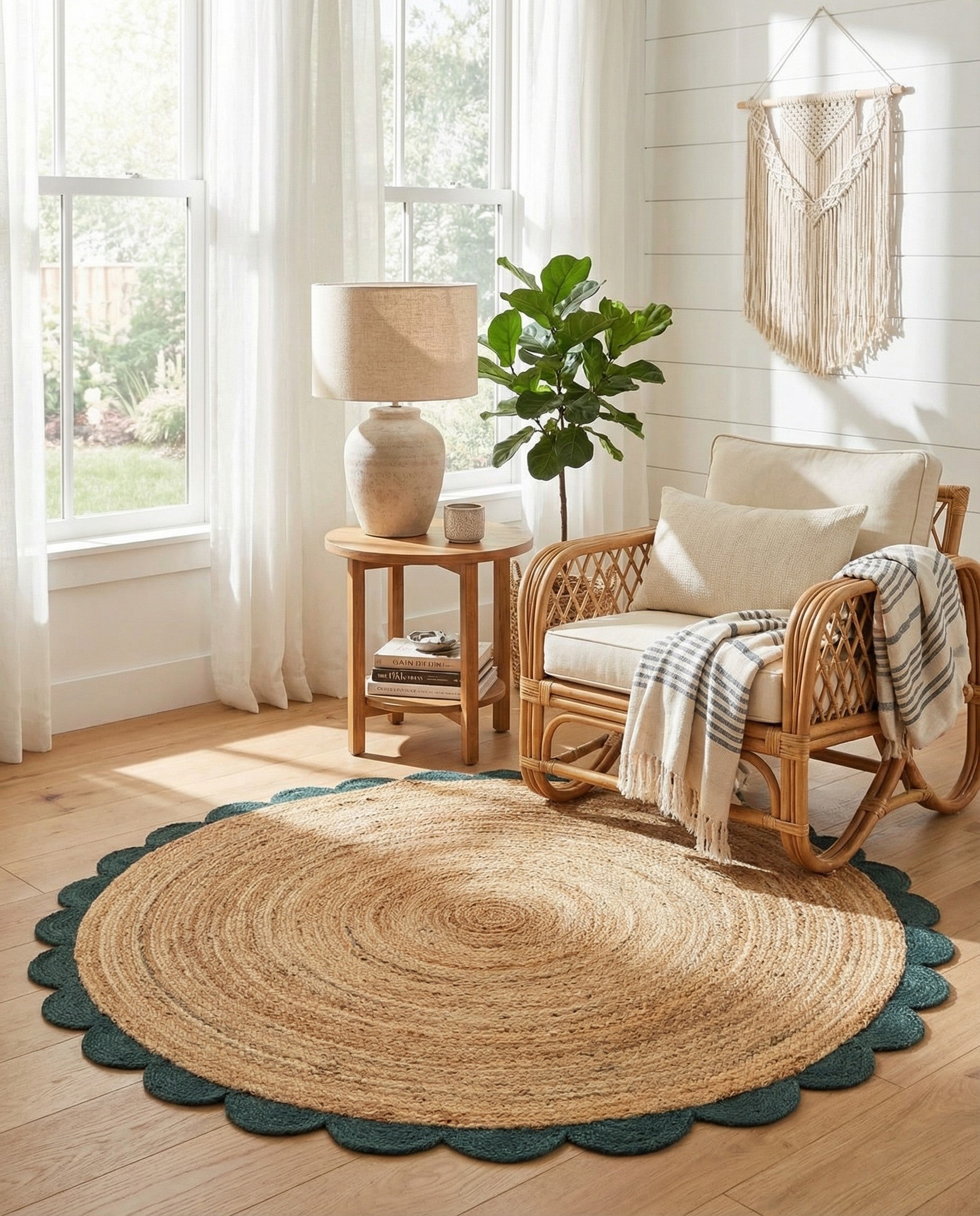  6' 1 x 6' 1  Hand Scallop Braided Jute Round Rug