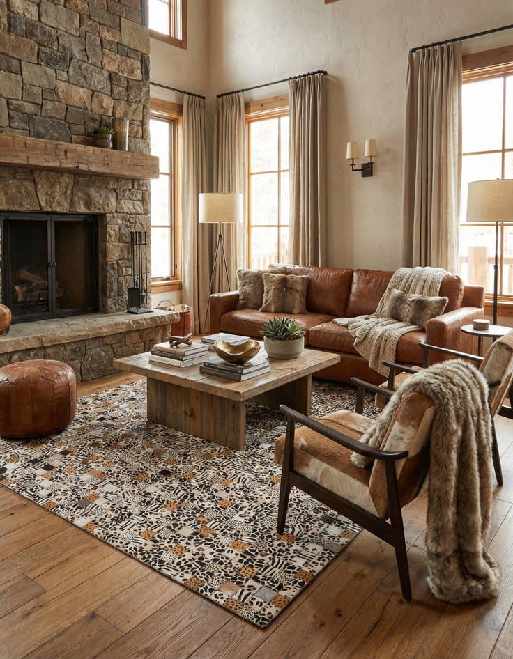 Detail image of 5' x 7' 10 Cowhide Leather Rug