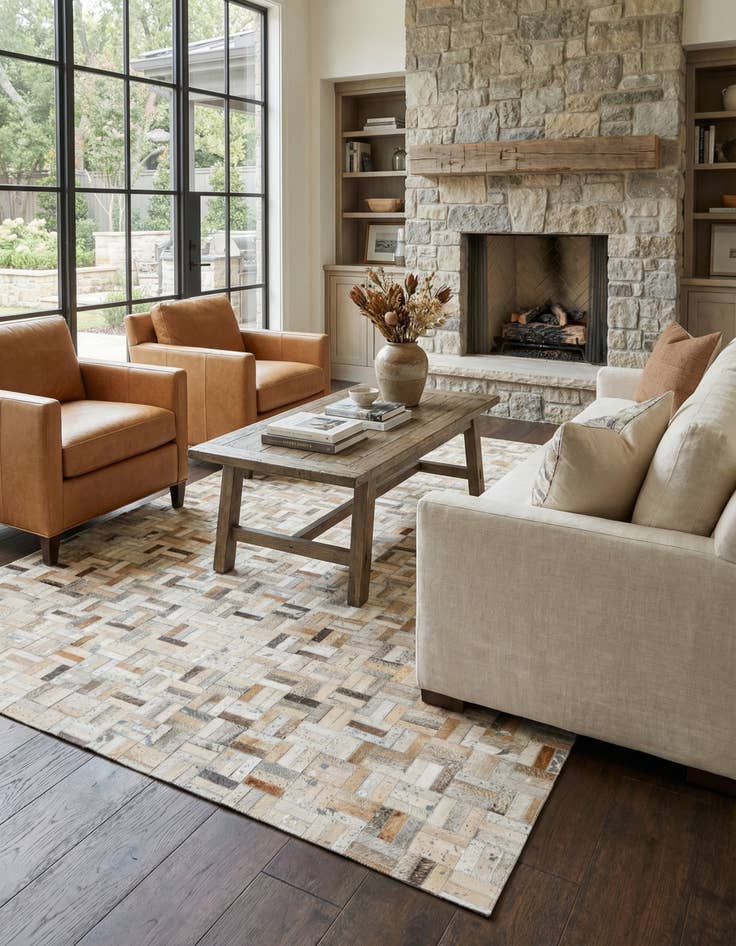 Detail image of 4' 11 x 8' 1 Cowhide Stocks Rug