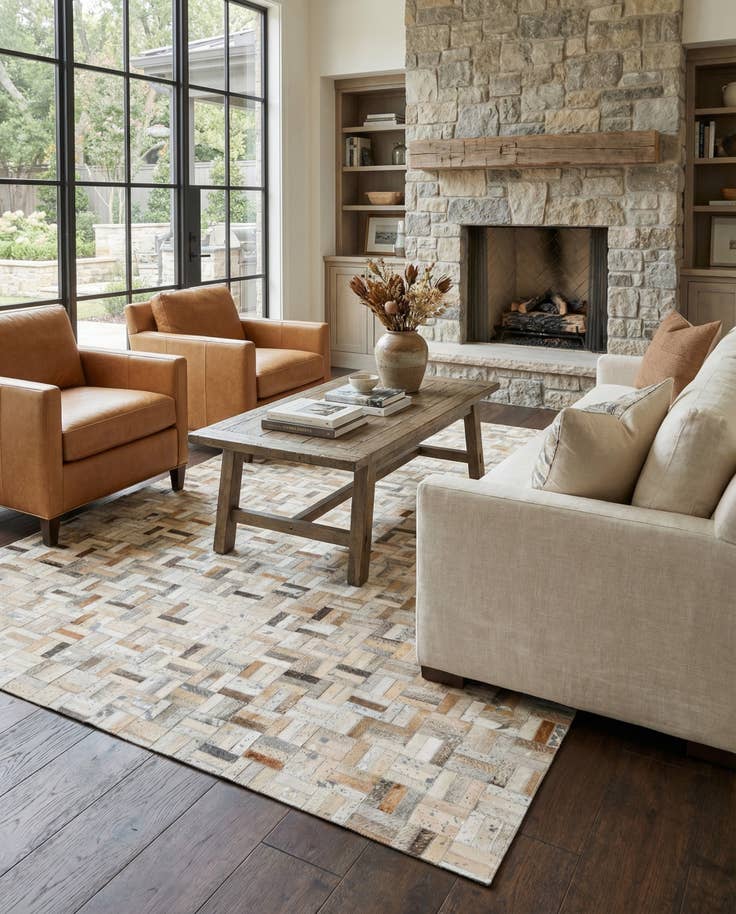 Detail image of 4' 11 x 8' 1 Cowhide Stocks Rug