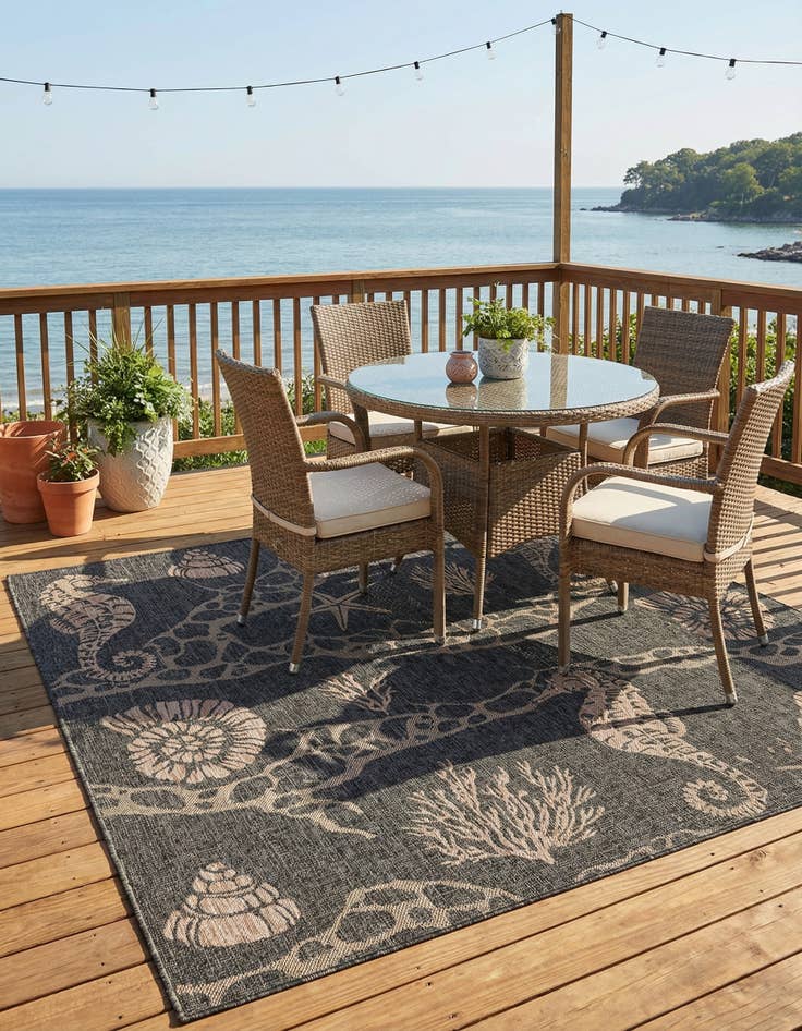Detail image of 7' 10 x 7' 10  Washable Coastal Indoor / Outdoor Square Rug
