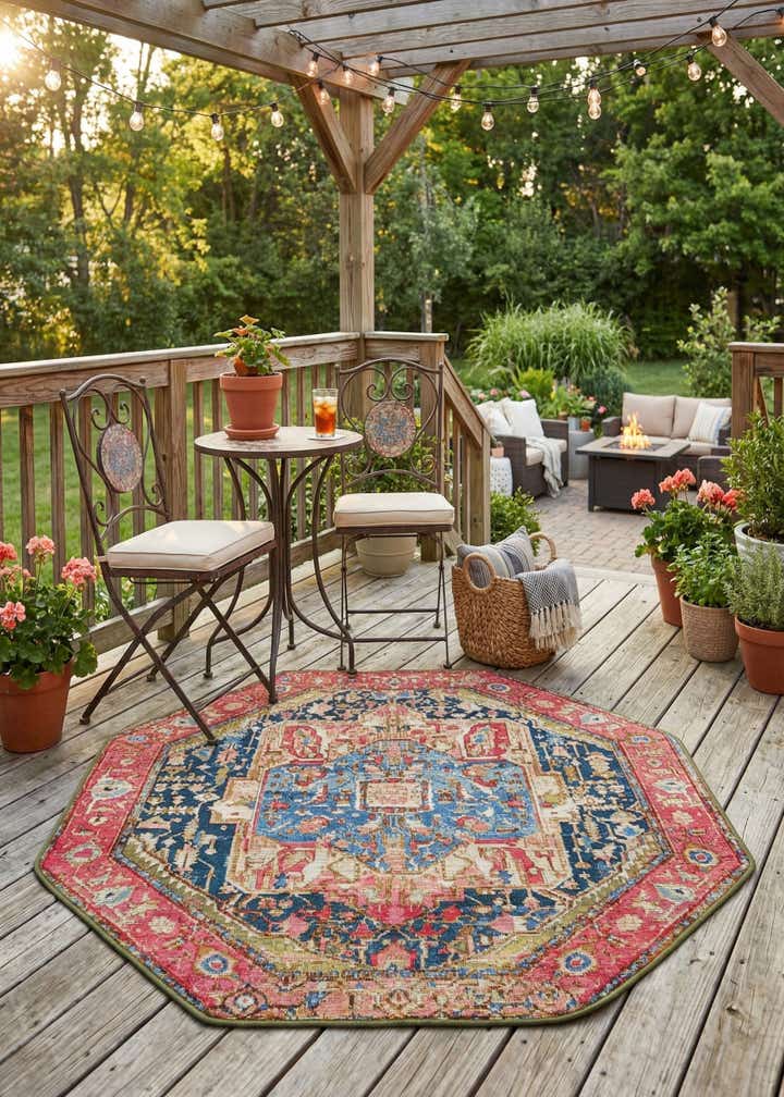 4' x 4' Easy-Clean Traditional Indoor / Outdoor Octagon Rug