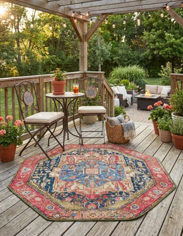 4' x 4' Easy-Clean Traditional Indoor / Outdoor Octagon Rug