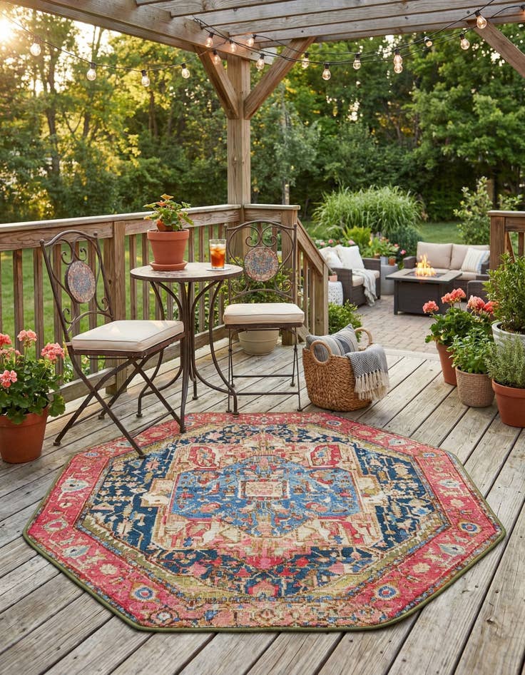 Detail image of 4' x 4'  Washable Traditional Indoor / Outdoor Octagon Rug