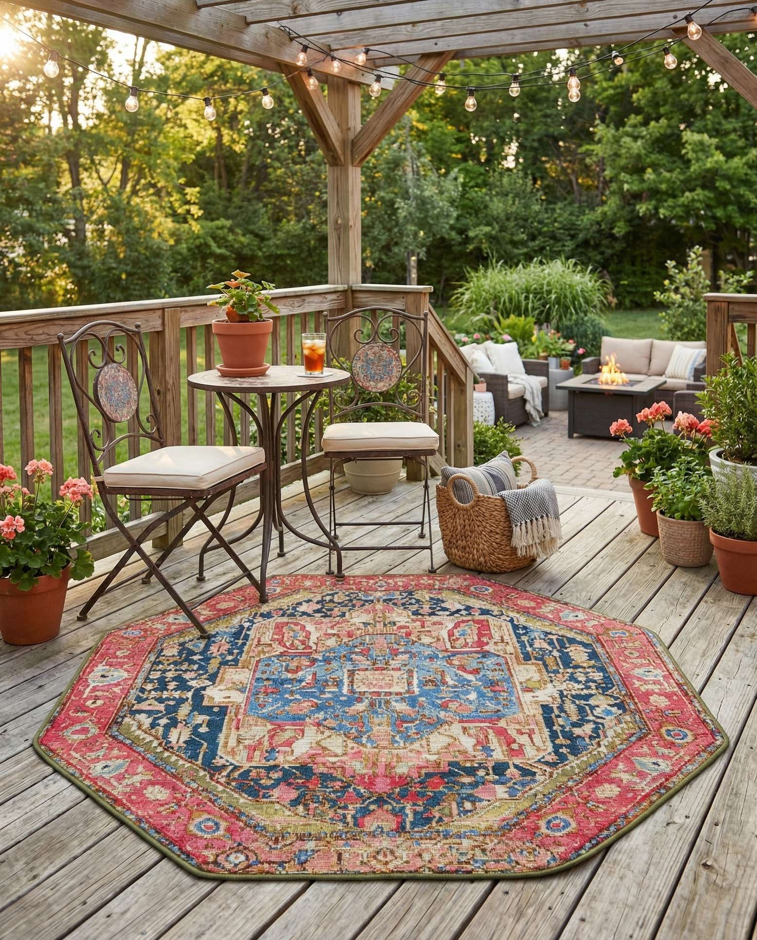4' x 4' Easy-Clean Traditional Indoor / Outdoor Octagon Rug