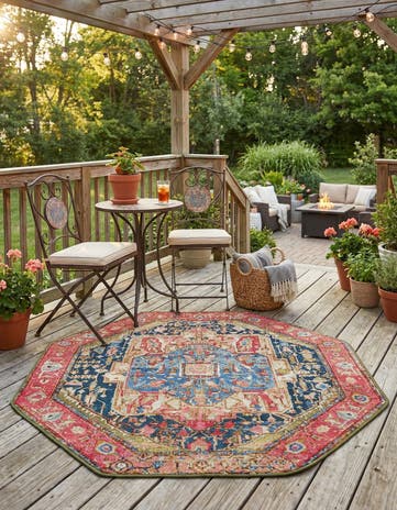 4' x 4' Easy-Clean Traditional Indoor / Outdoor Octagon Rug