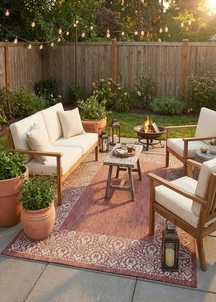 6' x 9' Easy-Clean Border Indoor / Outdoor Rug