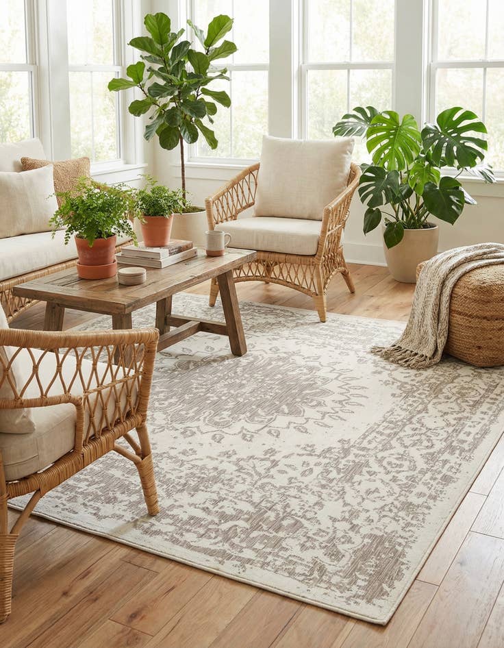 Detail image of  10' x 10'  Washable Traditional Indoor / Outdoor Square Rug