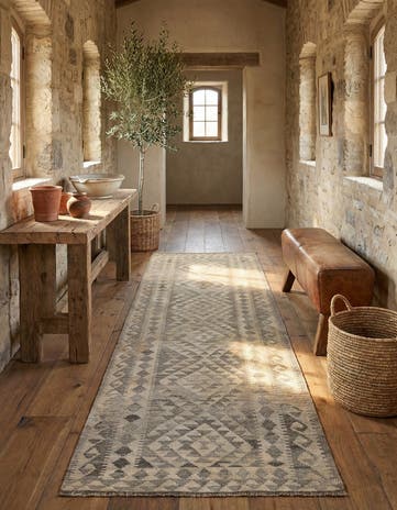 2' 10 x 9' 11 Hand Woven Kilim Maymana Wool Runner Rug