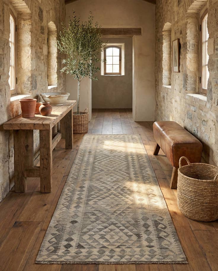 Detail image of 2' 10 x 9' 11 Hand Woven Kilim Maymana Wool Runner Rug