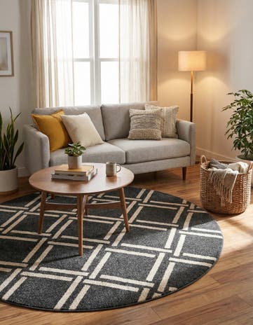 Black Lattice Round Rug