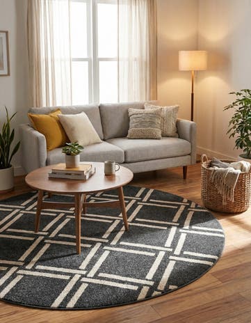 Black Lattice Round Rug