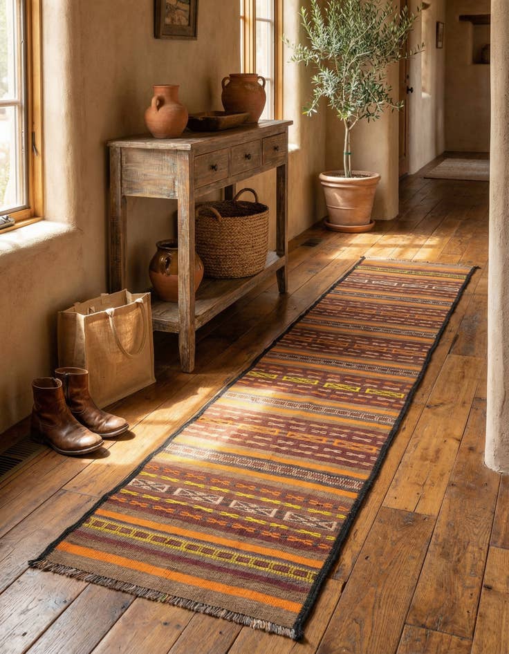 Detail image of 2' 4 x 10' 1  Hand Woven Kilim Fars Wool Runner Rug