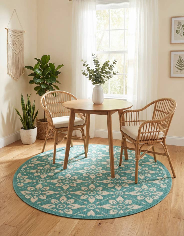 Detail image of 4' x 4'  Washable Trellis Indoor / Outdoor Round Rug