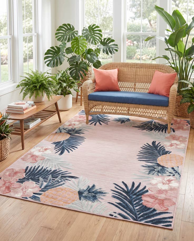 Detail image of 5' 2 x 8' Easy-Clean Botanical Indoor / Outdoor Rug
