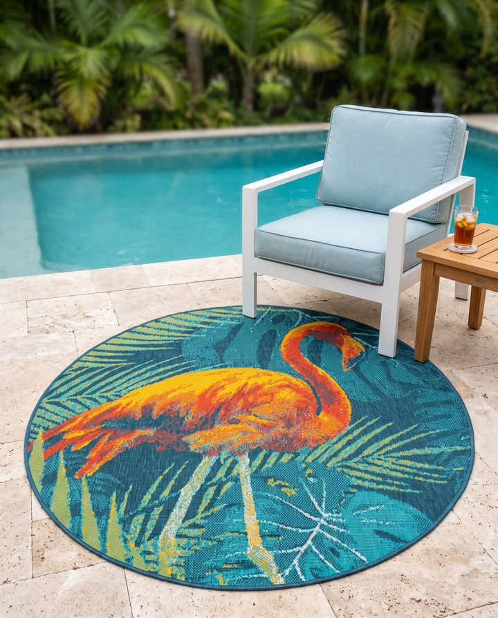 4' x 4' Easy-Clean Coastal Indoor / Outdoor Round Rug