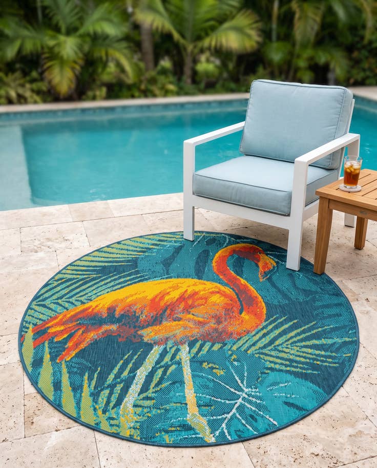 Detail image of 4' x 4' Easy-Clean Coastal Indoor / Outdoor Round Rug