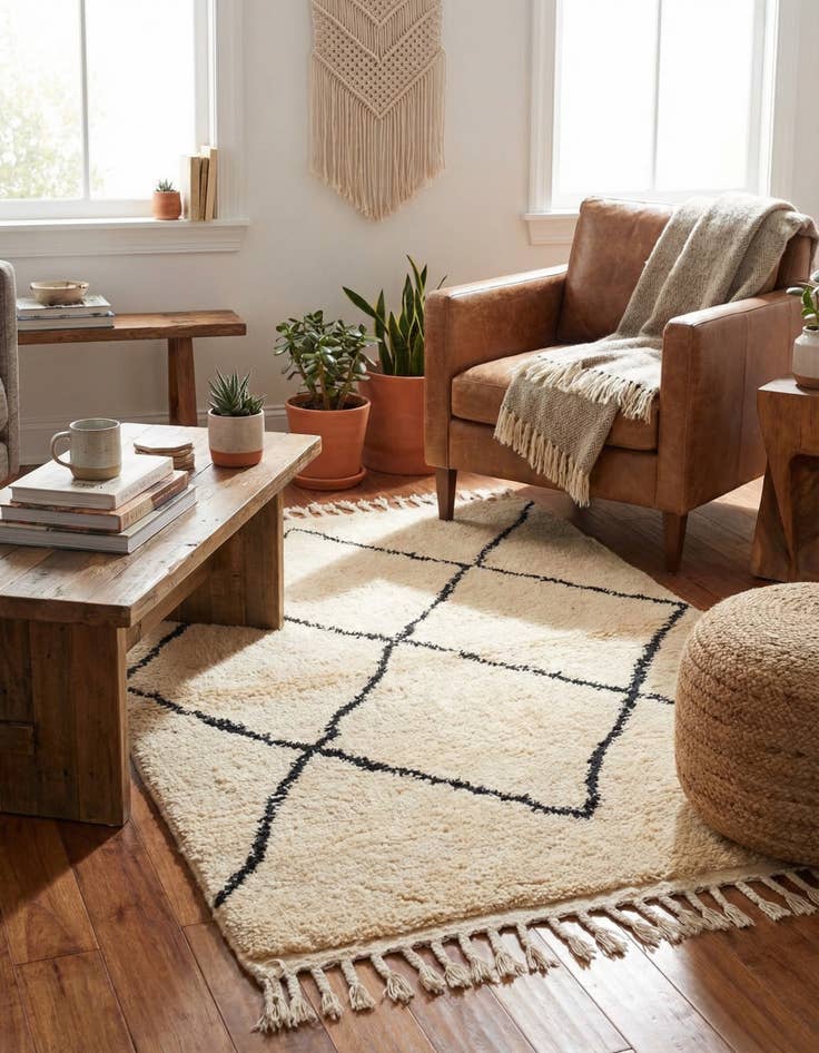 Detail image of  3' 4 x 4' 10  Hand Knotted Moroccan Wool Rug