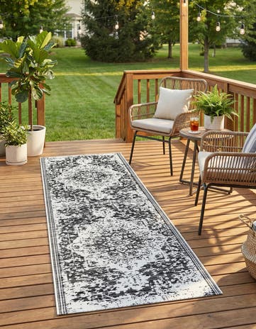 Black and White Easy-Clean Vista Breeze Indoor / Outdoor Runner Rug