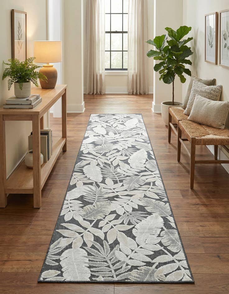 Detail image of 2' 7 x 12'  Washable Botanical Indoor / Outdoor Runner Rug
