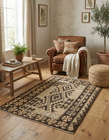 3' 4 x 5' Hand Woven Kilim Maymana Wool Rug