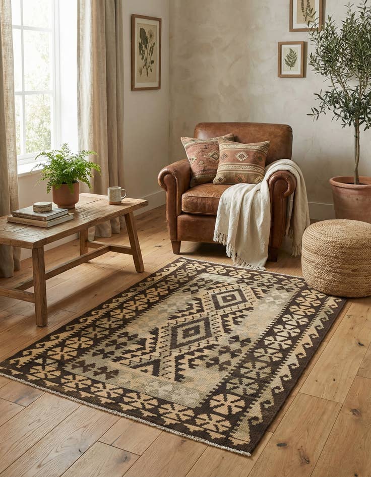 Detail image of 3' 4 x 5'  Hand Woven Kilim Maymana Wool Rug