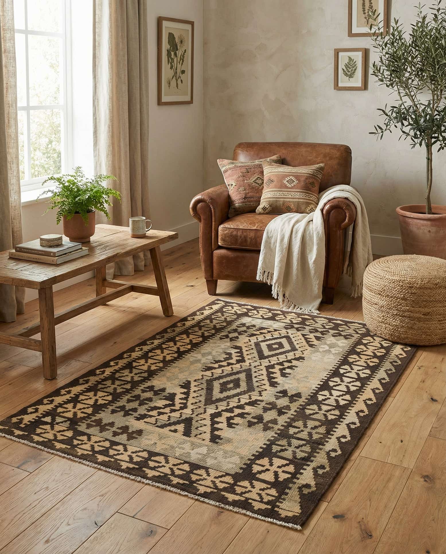 3' 4 x 5' Hand Woven Kilim Maymana Wool Rug