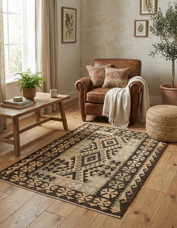 3' 4 x 5' Hand Woven Kilim Maymana Wool Rug