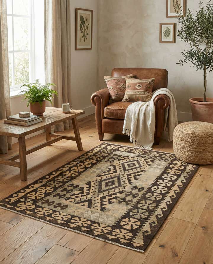 3' 4 x 5' Hand Woven Kilim Maymana Wool Rug