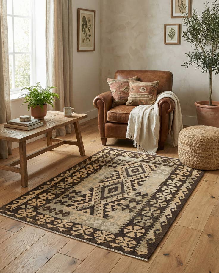 Detail image of 3' 4 x 5' Hand Woven Kilim Maymana Wool Rug
