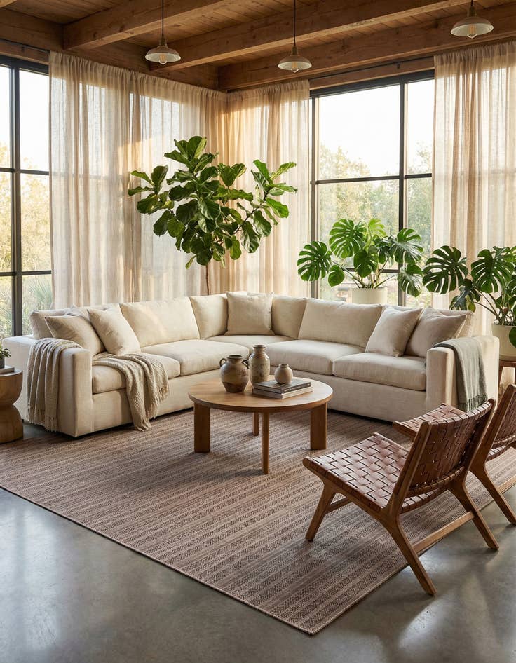 Detail image of 10' x 10'  Washable Striped Indoor / Outdoor Square Rug