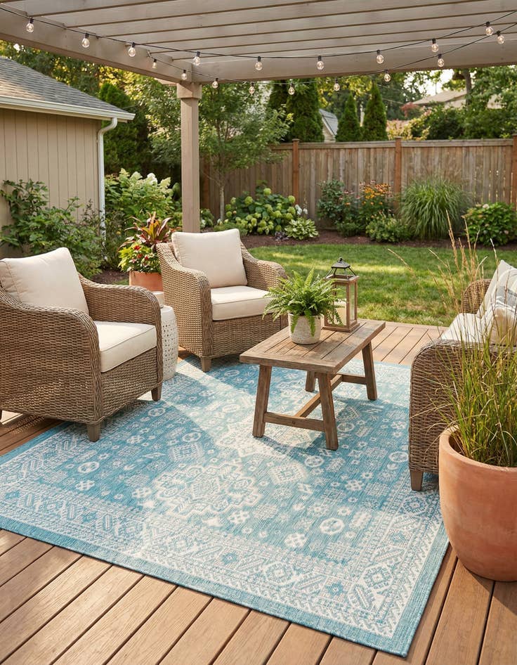 Detail image of 7' 10 x 7' 10  Washable Aztec Indoor / Outdoor Square Rug