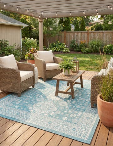 7' 10 x 7' 10 Easy-Clean Aztec Indoor / Outdoor Square Rug
