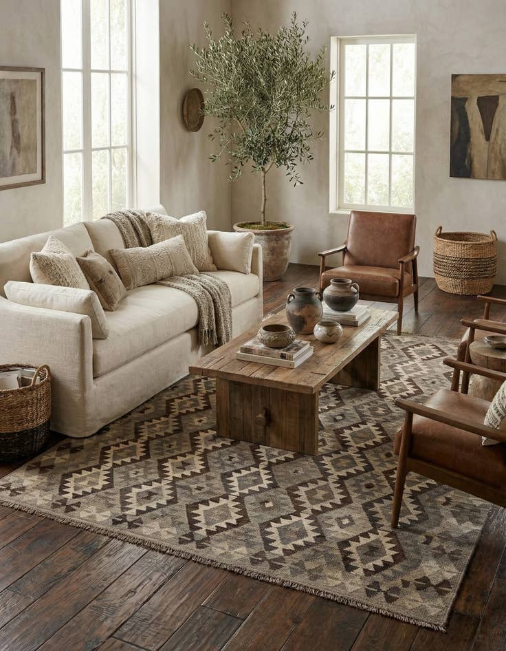 Detail image of  6' 9 x 9' 9  Hand Woven Kilim Maymana Wool Rug