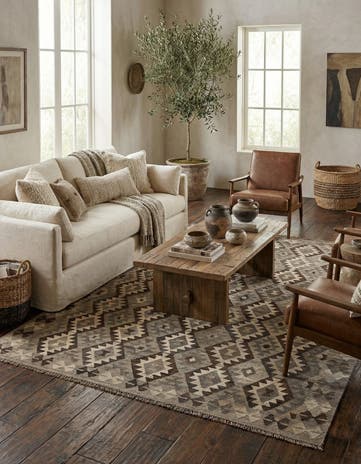 6' 9 x 9' 9 Hand Woven Kilim Maymana Wool Rug