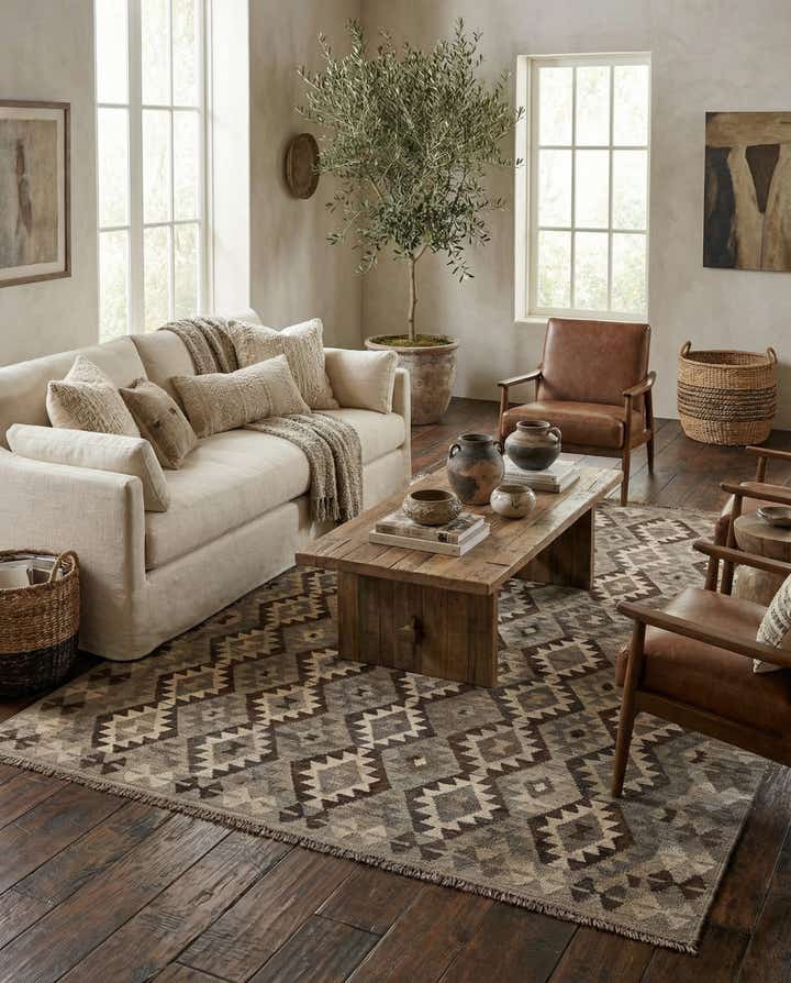 6' 9 x 9' 9 Hand Woven Kilim Maymana Wool Rug