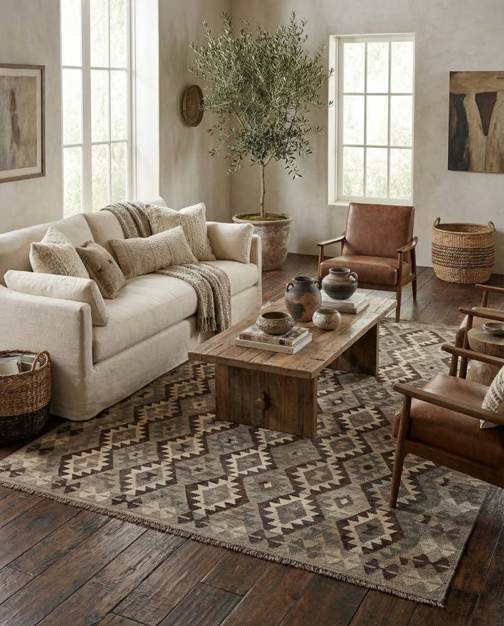 Detail image of 6' 9 x 9' 9 Hand Woven Kilim Maymana Wool Rug